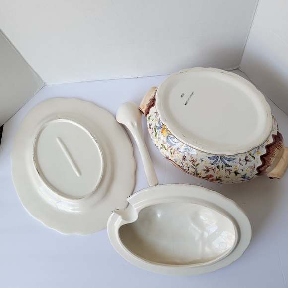 Vintage Holu Ceramic Pottery Portugal Large 4 PC Set Tureen Hand Painted - Picture 9 of 9